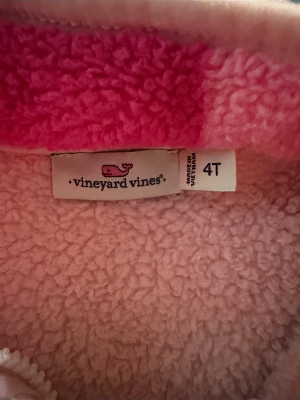 VINEYARD VINES Girls' Pink Check Sherpa Quarter-Zip Pullover